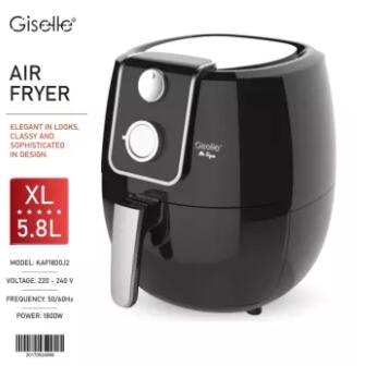 Giselle 5.8L Manual Air Fryer with Timer & Temperature Control 1800W - Black KEA0209